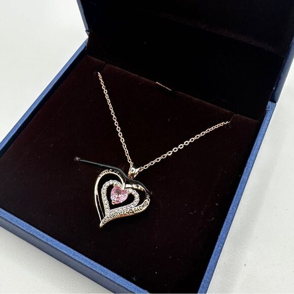 NIB Redbee 18kt GP, Rose gold over s925, Pink CZ in heart necklace! - Picture 8 of 13